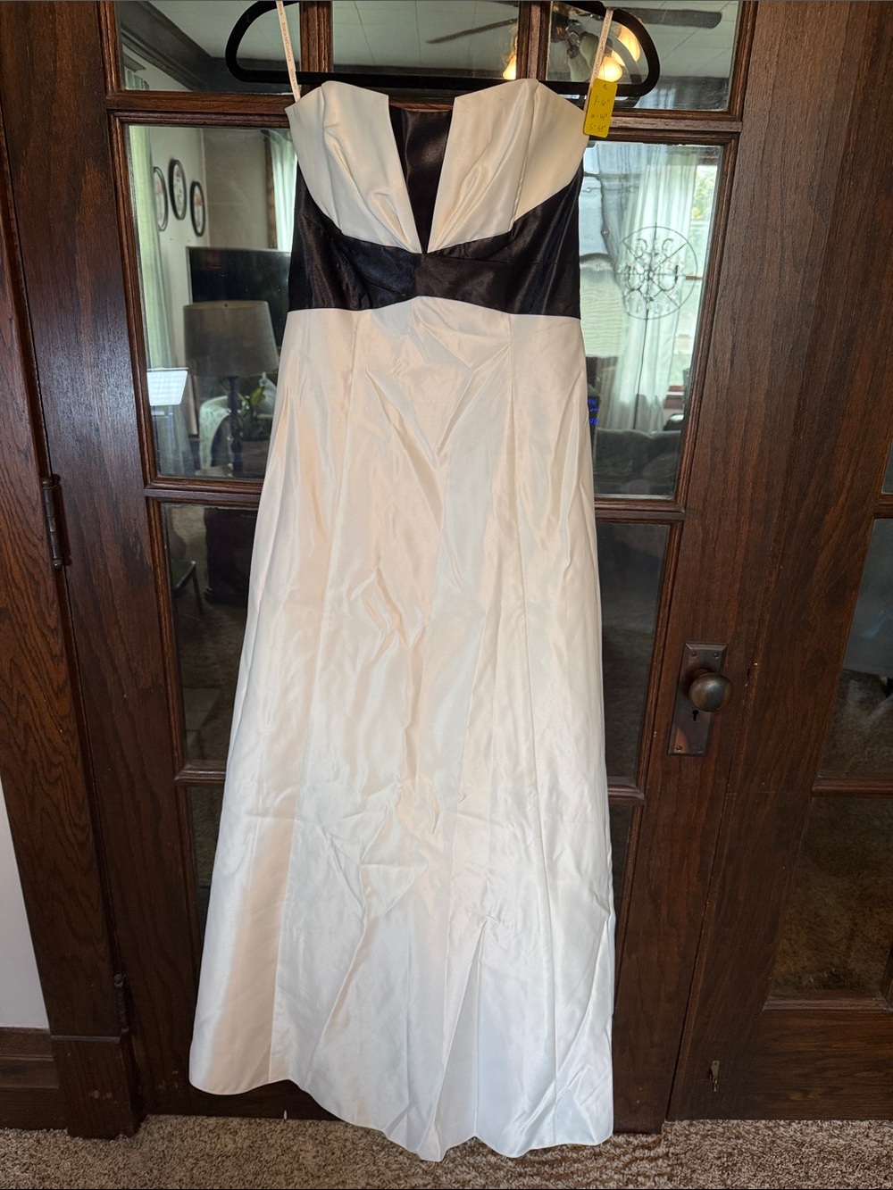 Strapless Black and White Evening Gown